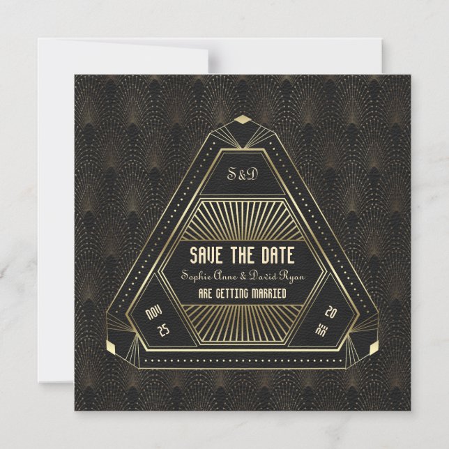 Convite Casamento Great Gatsby Vintage Dourado Save The Da (Frente)