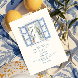 Convite Casamento Grécia azulejo azul oliva aquare