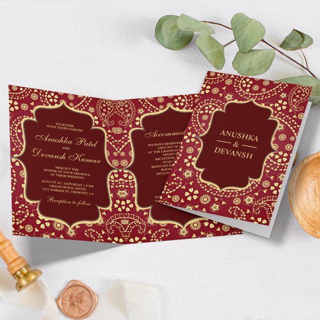 Convite Casamento Indiano ao estilo Bollywood em Dourado e (Criador carregado)