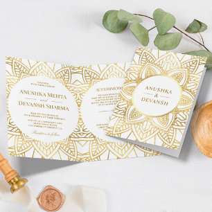Convite Casamento Indiano Étnico Mandala Branco e Dourado