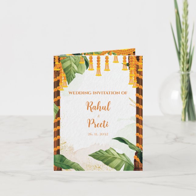 Convite Casamento Indiano Hindu Ganesh, Foto Tradicional (Frente)