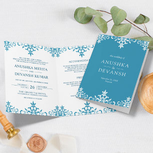 Convite Casamento Indiano Tradicional Azul Elegante