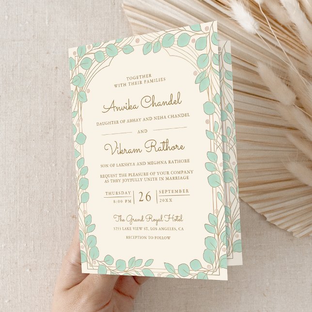 Convite Casamento Indiano Tradicional Pastel Elefante Bara (Outside)