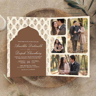 Convite Casamento Indiano Tudo em Um Ikat Creme Marrom