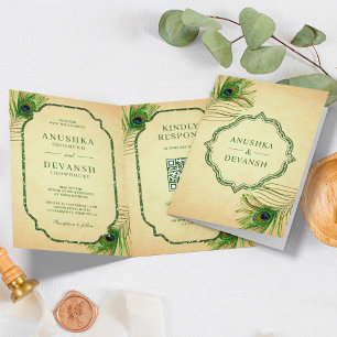 Convite Casamento Índio Código das Penas de Peacock Verde