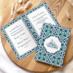 Convite Casamento Islâmico Árabe Azul e Mint