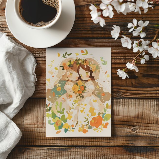 Convite Casamento Lésbico de Garota Chibi (Criador carregado)