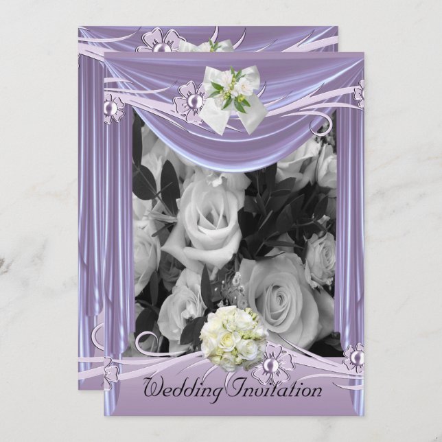 Convite Casamento Lilac Mauve Floral (Frente/Verso)