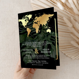Convite Casamento Mapa Mundial Destino Tropical Ouro Preto