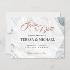 Convite Casamento Marble Personalizado Salve a data, hexág
