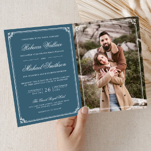 Convite Casamento Minimalista com Código QR Azul Poeira Br