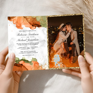 Convite Casamento Moderno com Código QR e Tinta Abstrata e