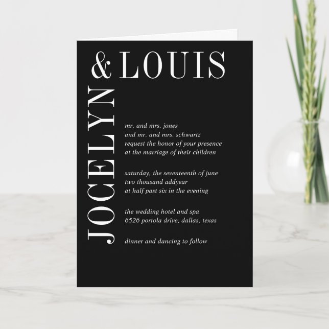 Convite Casamento Moderno de Jocelyn Black (Frente)