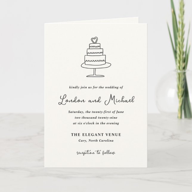 Convite Casamento Moderno Desenhos à Mão (Frente)