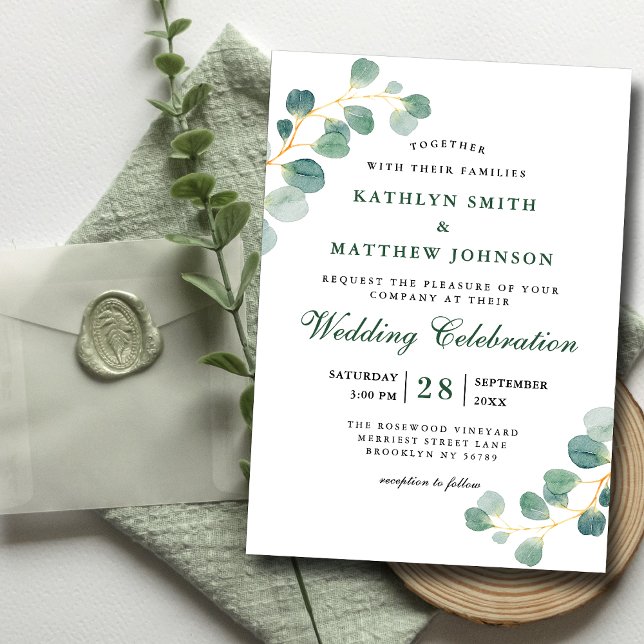 Convite Casamento Moderno Elegante Eucalyptus Greenery (Criador carregado)