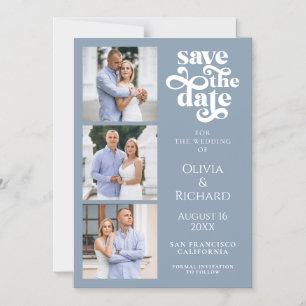 Convite Casamento Moderno em Azul Empoeirado Salve A Data