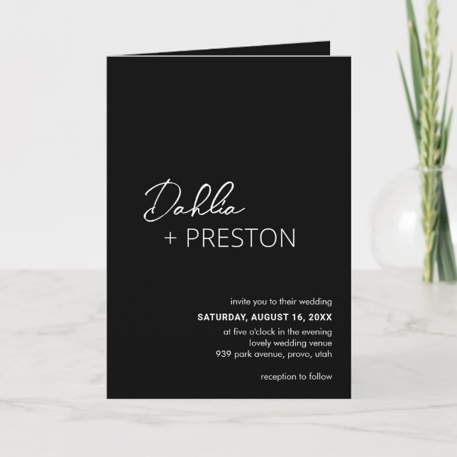 Convite Casamento Moderno Minimalista Código QR Preto (Frente)