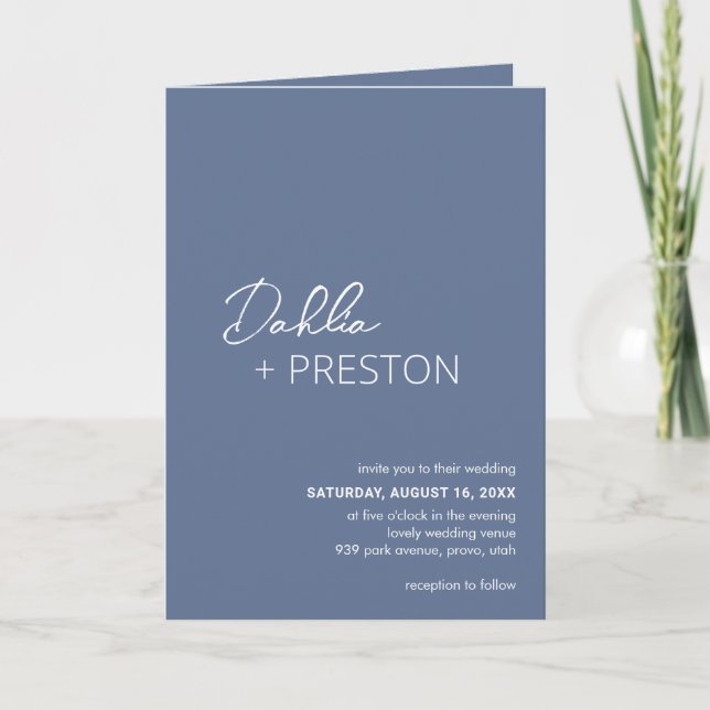 Convite Casamento Moderno Minimalista com Código QR Azul E (Frente)