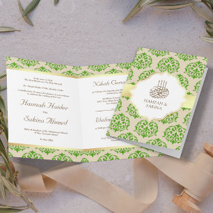 Convite Casamento Muçulmano Faux Gold Foil Pear Green Dama