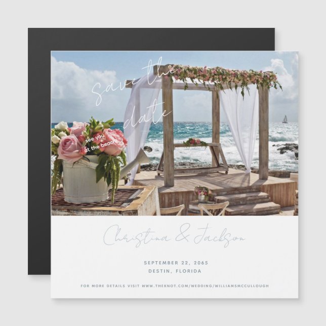 Convite Casamento na Praia Foto Save the Date (Frente/Verso)