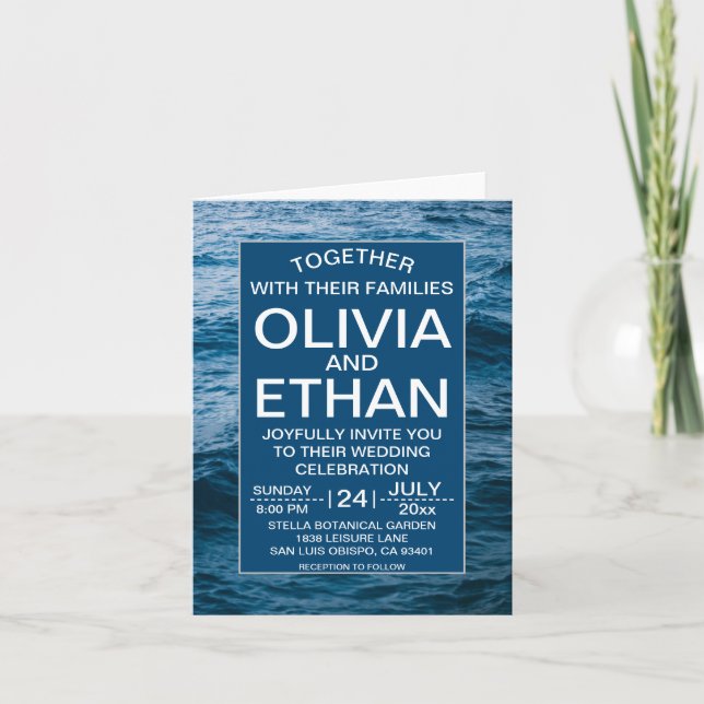 Convite Casamento náutico azul moderno (Frente)