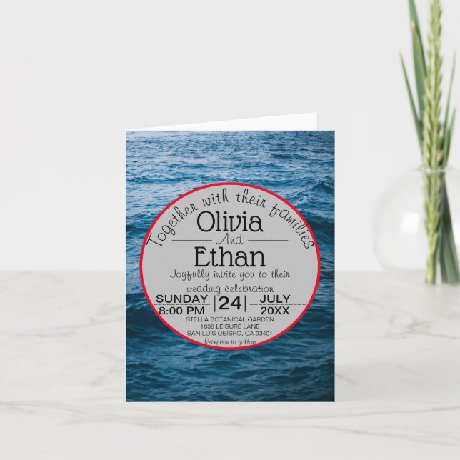 Convite Casamento náutico do marinho moderno (Frente)