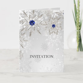 Convite casamento no inverno de flocos de neve azul-real p