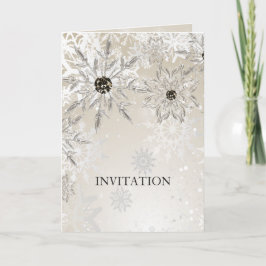Convite casamento no inverno de flocos de neve de ouro pra