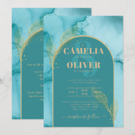 CONVITE Casamento Ouro Turquesa Azul Esverdeado Ab
