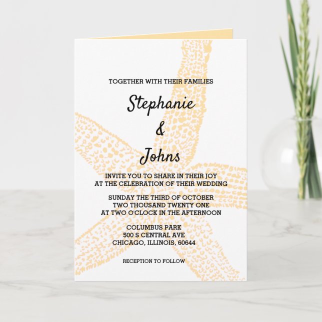 Convite Casamento Personalizado de Beige Peach Starfish Am (Frente)
