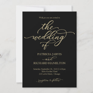 Convite Casamento Preto Caligrafia Ouro Elegante