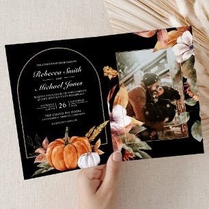 Convite Casamento Preto Código QR Abóbora Boho Rústico