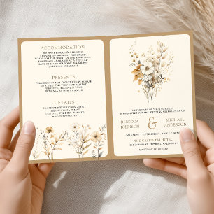 Convite Casamento QR Code de Flor Silvestre Boho Outono