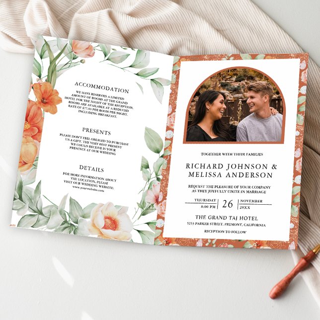 Convite Casamento QR Code Floral Terroso Boho Tudo em Um (Criador carregado)