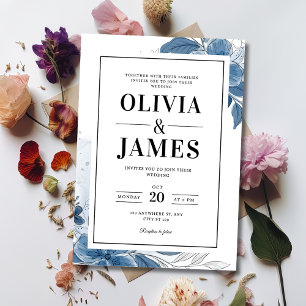 Convite Casamento Romântico com Flores Azuis, Casamento El