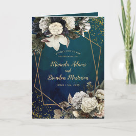 Convite Casamento Romântico Floral Dourado Wreath