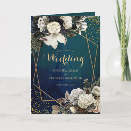 Convite Casamento Romântico Floral Dourado Wreath