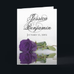 Convite Casamento Romântico Real de Fotos Rosa Roxo Elegan<br><div class="desc">Estes belos convites para o casamento apresentam uma design impressionante com um solteiro de longa data, rosa roxo real, refletindo em água com ondas e ondulações. A frente exibe os primeiros nomes do casal em letra de script de rico. Dentro é o espaço para a foto do casal junto com...</div>