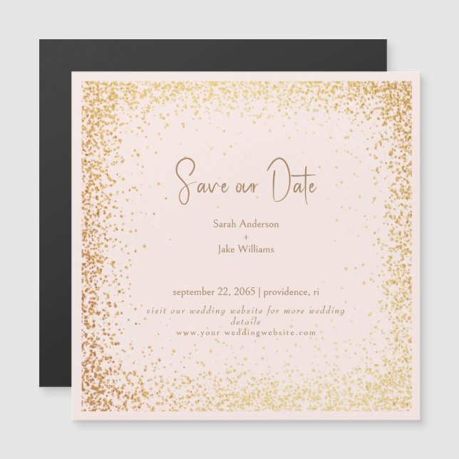 Convite Casamento Rosa e Dourado Salve Nossa Data (Frente/Verso)