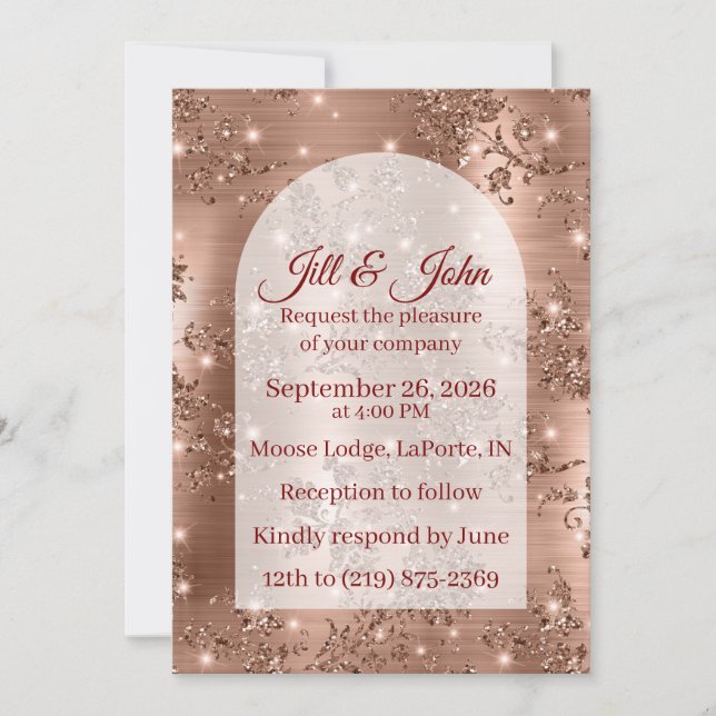 Convite Casamento Rose Gold Arco Brilho (Frente)