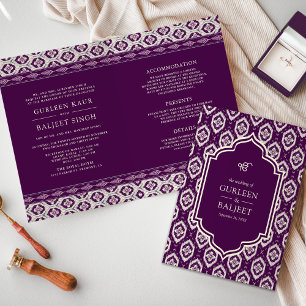 Convite Casamento Roxo Ikat Tudo em Uma Anand Karaj Sikh