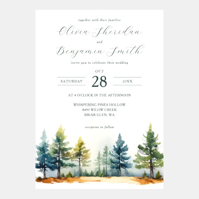 Convite Casamento Rustic Forest Watercolor (Frente)