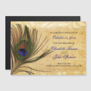 Convite Casamento Rustic Peacock Feather salvar a data