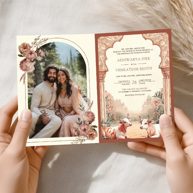 Convite Casamento Rústico Boho Terroso Floral Indiano com  (Criador carregado)