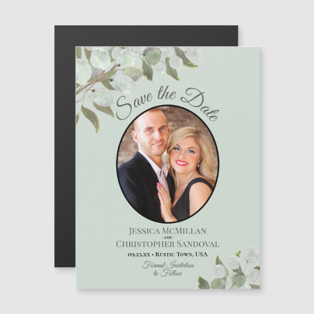 Convite Casamento Salve a Data Foto e Greenery Mint (Frente/Verso)