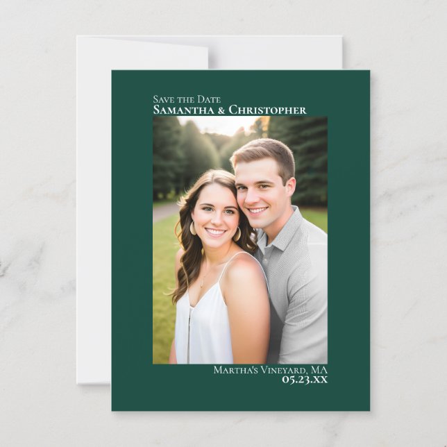 Convite Casamento Salve a Data Foto Vertical Emerald Green (Frente)