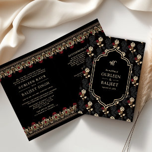 Convite Casamento Sikh Preto Vermelho Creme Ikat Tudo em U