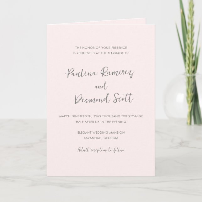 Convite Casamento Simples Código QR Rosa Moderno (Frente)