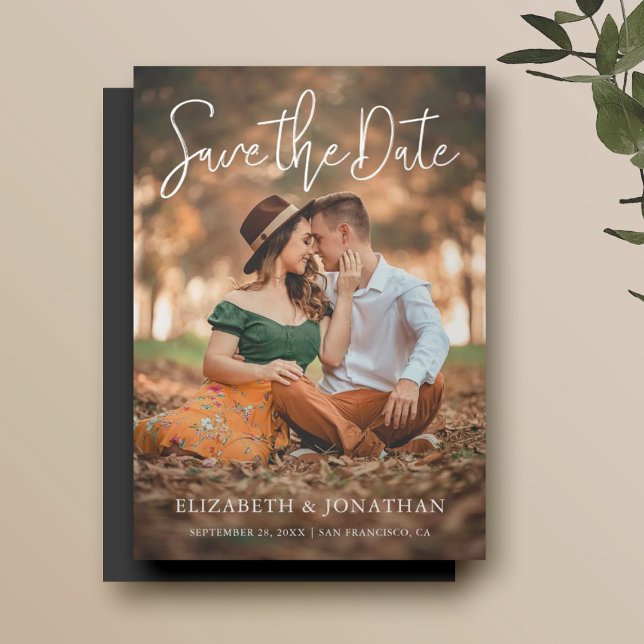 Convite Casamento simples de fotos de Na moda salvando a d (Criador carregado)