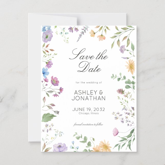 Convite Casamento simples, Eterno de flor selvagem (Frente)